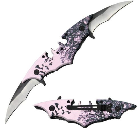 Batman Batarang 10 Inch Double Blade Spring Assisted Folding Pocket Knife PINK