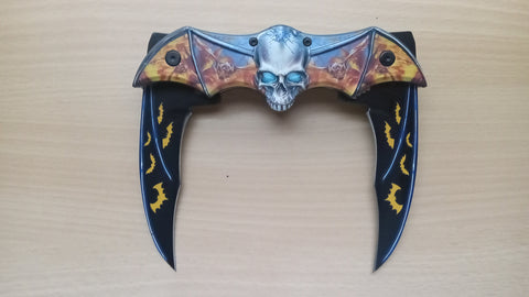 Batman Zombie Skull Double Blade Spring Assisted Folding Pocket Knife Orange