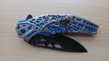 Black Widow Spider Spring Assisted Folding Pocket Knife Blue