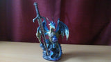 Dragon Emperor Tatsu Japanese Warrior Fantasy 6.88" Sculpture Letter Opener Holder Figurine - Blue and Gold