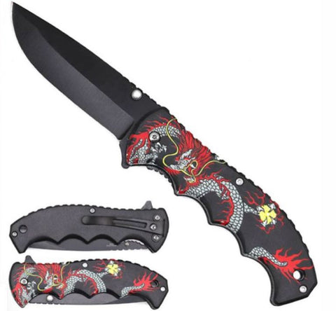 Dragon Handle Spring Assisted Folding Pocket Knife