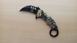 Karambit 8 Inch Brown Wolf Howling Spring Assisted Folding Pocket Knife