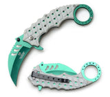 Karambit 8 Inch Green White Spring Assisted Folding Pocket Knife