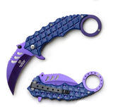 Karambit 8 Inch Purple Blue Spring Assisted Folding Pocket Knife