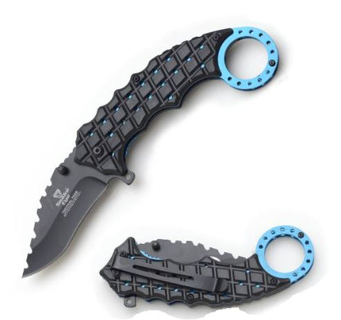 Karmbit Black With Blue Loop Spring Assisted Folding Pocket Knife