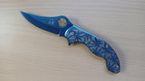 Marijuana Blue 7.5 Inch Curved Blade Spring Assisted Folding Pocket Knife