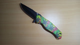 Marijuana Rasta 8 Inch Spring Assisted Pot Leaf Folding Pocket Knife