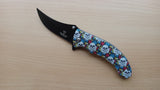 Marijuana Skull Pot Leaves Light Blue Spring Assisted Folding Pocket Knife