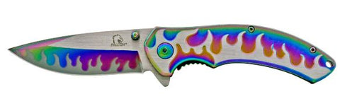 Rainbow Flame Tight Molten Steel Spring Assisted Folding Pocket Knife