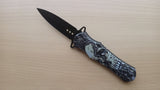 Skull Gray Spring Assisted Folding Pocket Knife Glass Breaker