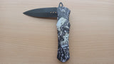 Skull Gray Spring Assisted Folding Pocket Knife Glass Breaker