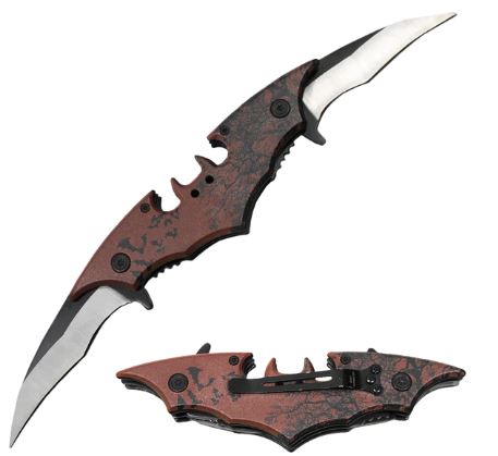 Batman Batarang 10 Inch Double Blade Spring Assisted Folding Pocket Knife BROWN