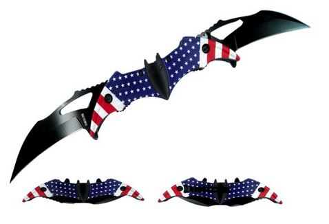 Batman USA Flag Double Blade 12 Inch Spring Assited Folding Pocket Knife