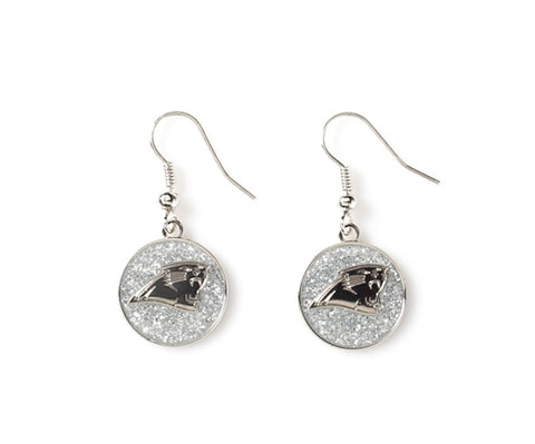 Carolina Panthers Glitter NFL Silver Dangle Earrings