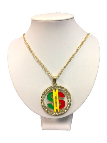 Dollar Sign Rasta Bling Chain Necklace