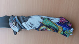 Geisha Koi Dao Point Blade 8 Inch Spring Assisted Folding Pocket Knife