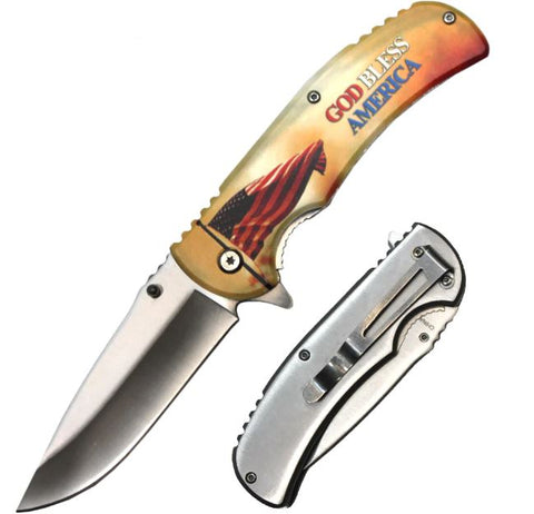 God Bless America 8 Inch Spring assisted Folding Pocket Knife