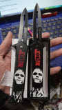 Joker Face 8 Inch Split Blade Black Spring Assisted Pocket Knife