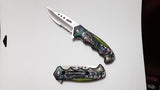 Joker Handle 2 Faces Spring Assisted Folding Pocket Knife Half Serrated Blade