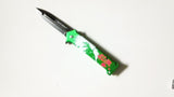 Joker Why So Serious Split Blade Green 9 Inch Spring Assisted Folding Knife