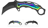 Karambit 7 Inch Rainbow Handle Spring Assisted Folding Pocket Knife