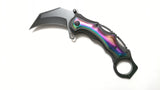 Karambit 7 Inch Rainbow Handle Spring Assisted Folding Pocket Knife