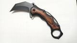 Karambit 7 Inch Wooden Handle Spring Assisted Folding Pocket Knife