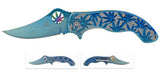 Marijuana Blue 7.5 Inch Curved Blade Spring Assisted Folding Pocket Knife