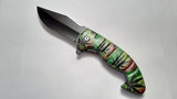 Marijuana 9 Inch Curved Handle Rasta Spring Assisted Folding Pocket Knife