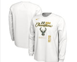 Milwaukee Bucks NBA Nike 2021 NBA Finals Champions Locker Room Long Sleeve T-Shirt - White XXX