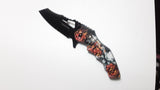 Skull & Crossbones Flames Half Serrated Tanto Blade Spring Assisted Folding Pocket Knife