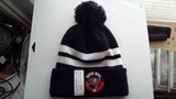 Tampa Bay Buccaneers NFL New Era Super Bowl LV Bound Circle 2-Stripe Cuffed Pom Knit Hat Black