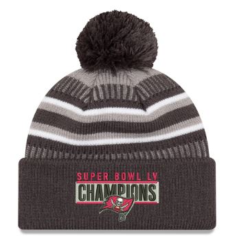 Tampa Bay Buccaneers NFL New Era Super Bowl LV Champions Parade Pom Cuffed Knit Hat Gray