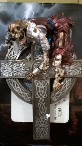 Undead Warrior Skull on a Cross with Dagger 10" tall Figurine