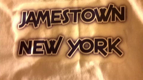 Jamestown New York T-Shirt With Blue Lettering